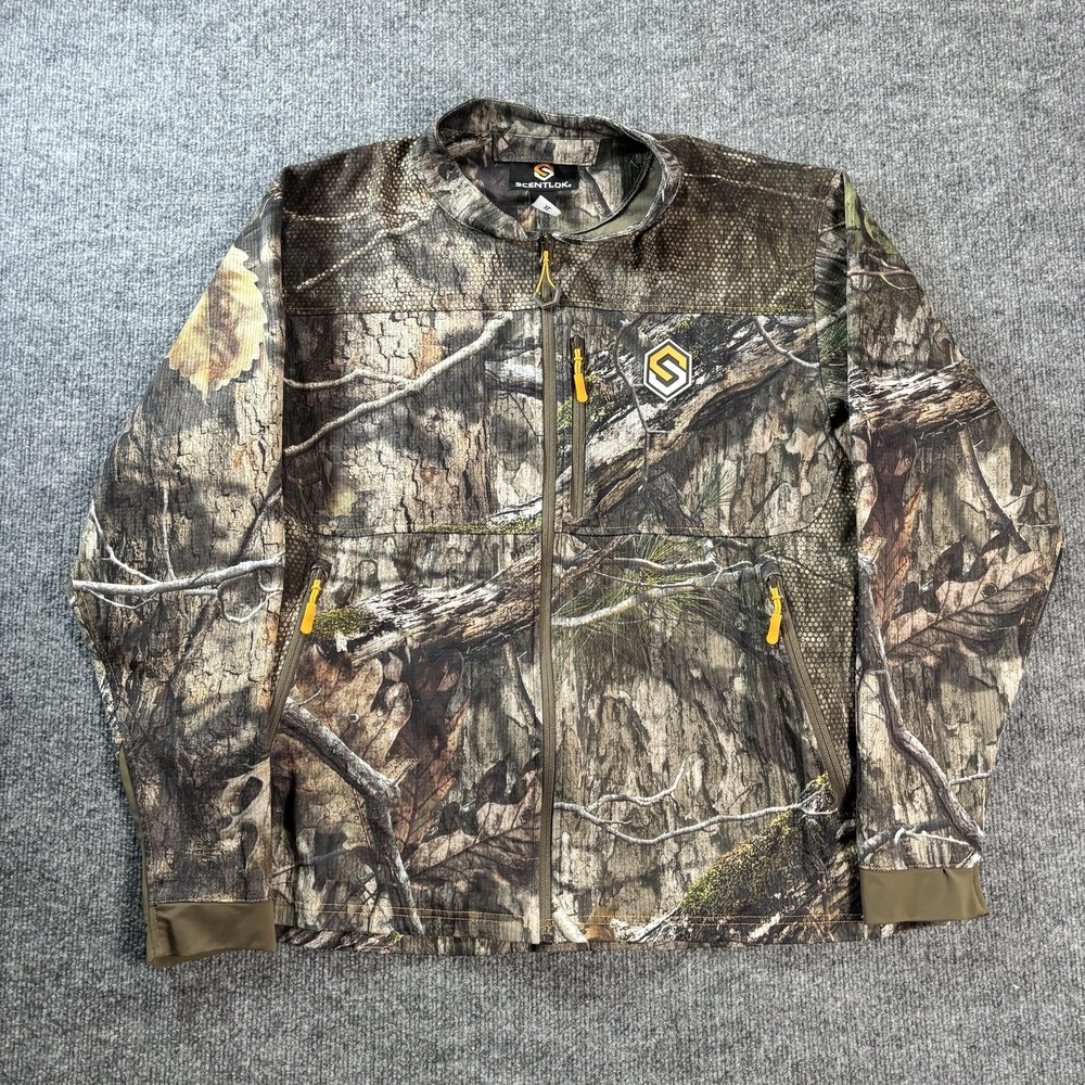 ScentLok Jacket Mens XL Brown Camo Windbreaker Full Zip Lightweight Hunting